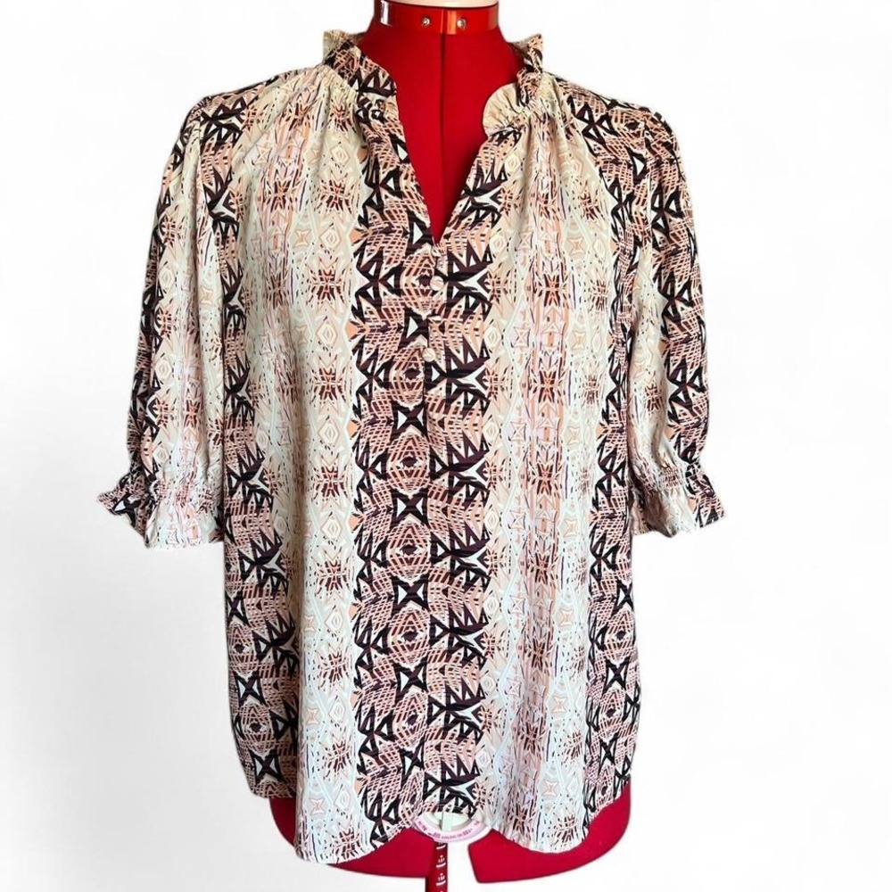 Melloday Ruffle Collar V Neck Blouse Size Large Boho‎ Cottagecore Anthropologie